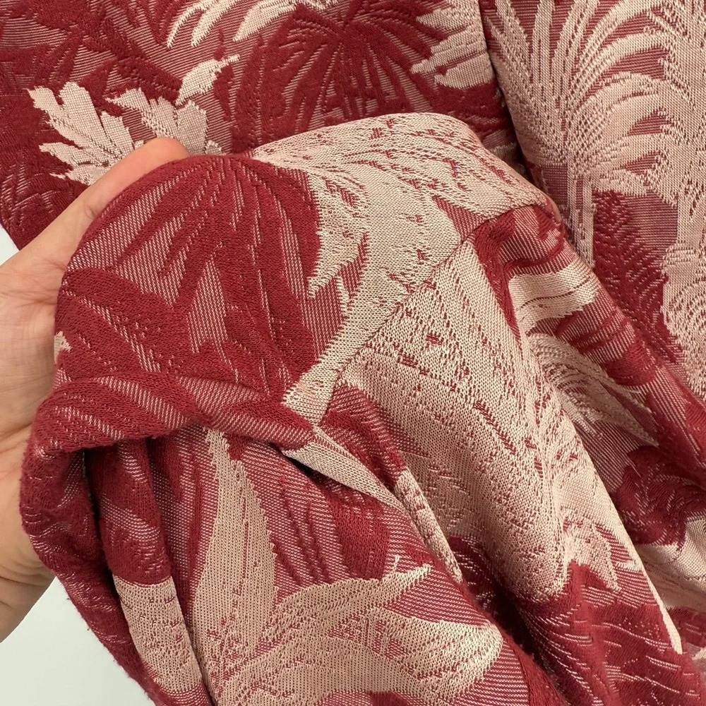 Zara Floral Jacquard Jumpsuit Pink‎ Red Long Sleeve Women's M